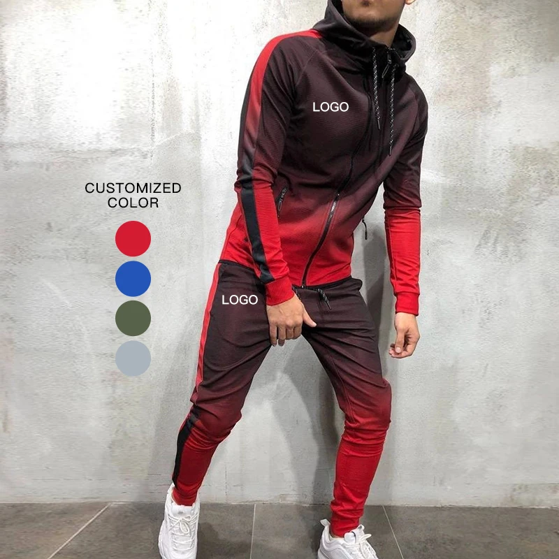 

Wholesale Tracksuit Winter Jogger Set for Men Sports Cotton Spandex Two Piece Male Jogger Sets, 4 existing colors, pink also can be customized