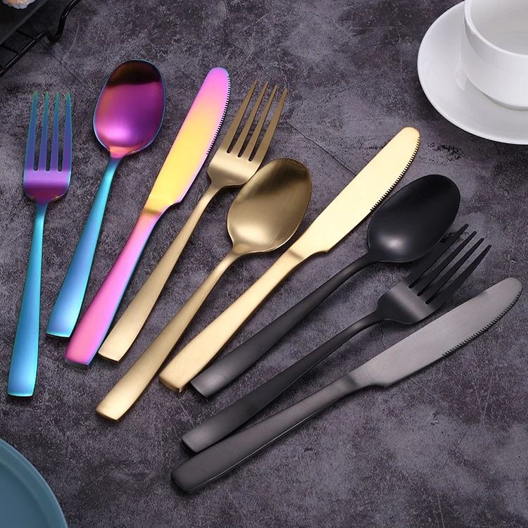 

Hot Selling Eco Friendly Matte Stainless Steel Black Gold Cutlery Set For Wedding Hotel Restaurant