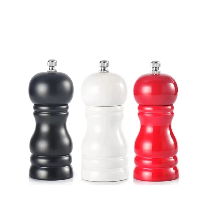 4'' Kitchen Spice Tools Rubber Wood Mini Pepper Mill With Ceramic