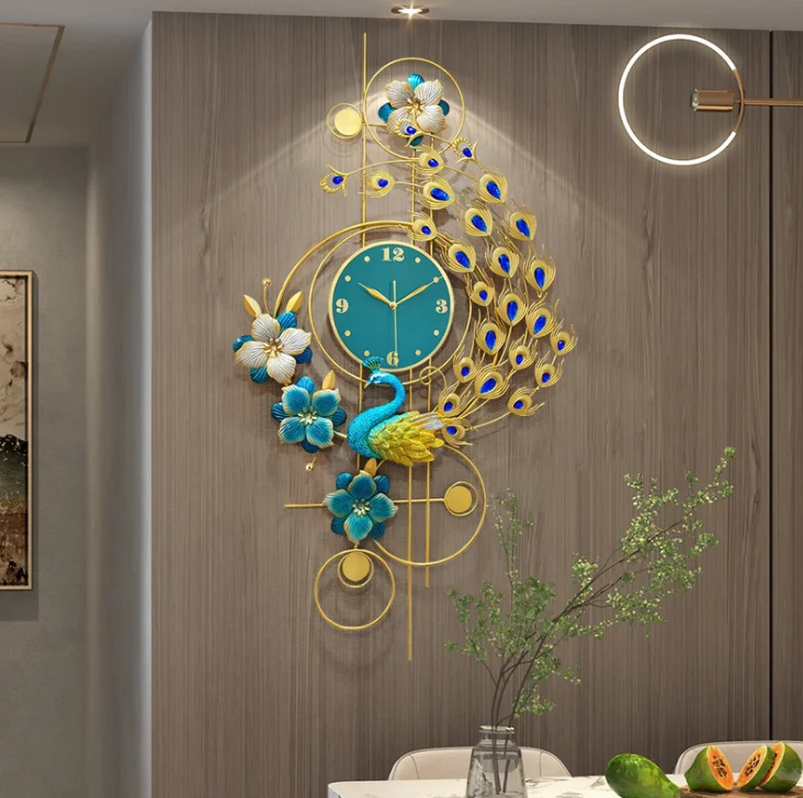 

Modern light luxury new Chinese creative peacock wall clock, Golden