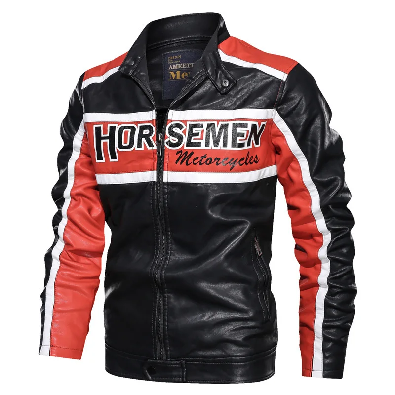 

Men's casual leather jacket Fashionable new casual casual stand-up collar printing PU leather clothing men autumn