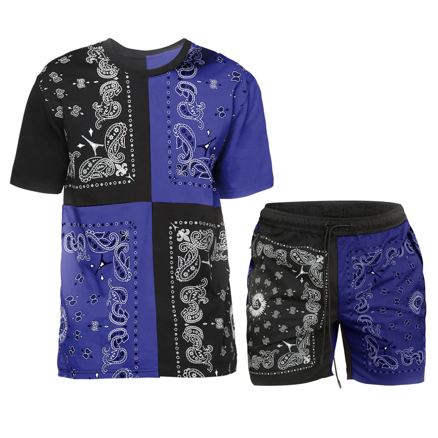 

JY032 Streetwear casual summer bandana patch shorts men two piece set men short sets 2021, Picture