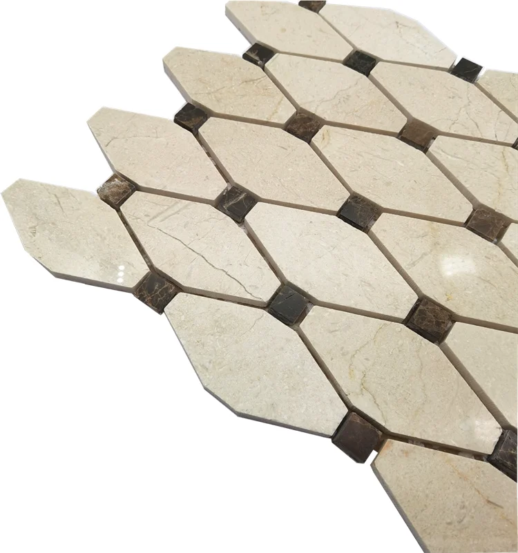Diamond Polish  Waterjet Parquet Wooden Grain Marble Mosaic Tiles Backsplash Tile