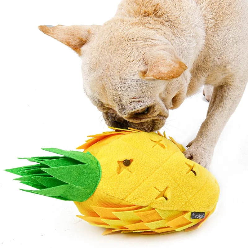 

Newest Amazon Sale Pineapple Shape Design IQ Training Dog Snuffling Plush Squeaky Chew Toy, Yellow