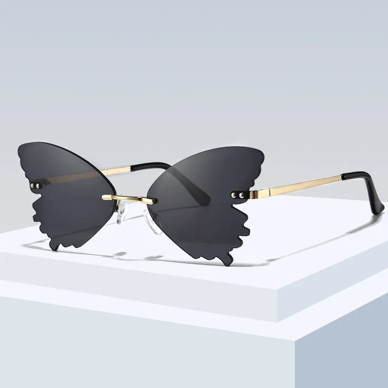 

lucky eyewear fashion butterfly shape rimless frame sunglasses, 11 colors