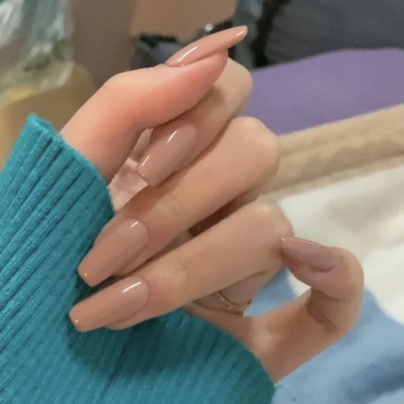 

Nude Color Hand Made Nails Long Press On False Nails Full Cover Shiny Fake Nail, Multi color