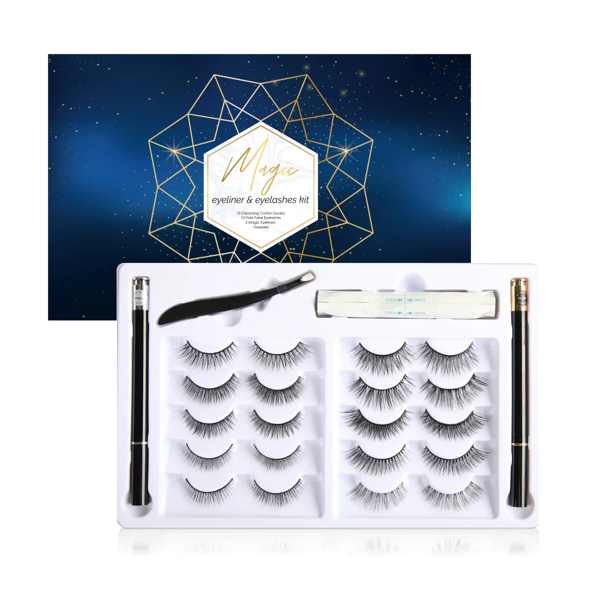 

private label new style eye liner waterproof 10 pairs gold clear eyeliner eyelash adhesive eyelashes set, Black color