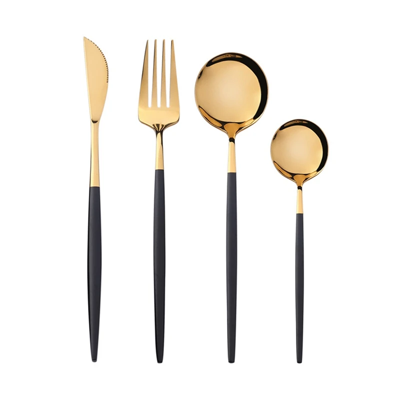 

H16 Luxury Tableware Hotel Restaurant Matte Cutlery Black Handle Flatware Gold Utensils Stainless Steel Kitchenware Cutlery Set