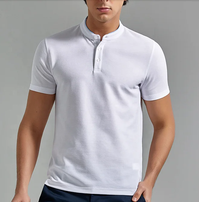 

Custom 100% cotton classic fit mandarin collar polo t shirt men