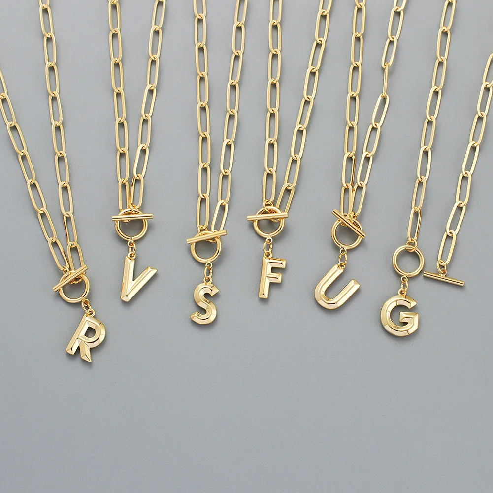 

R.GEM. Wholesale 18k Gold Plated OT Buckle 26 Letters Alphabet Pendant Necklace Charm