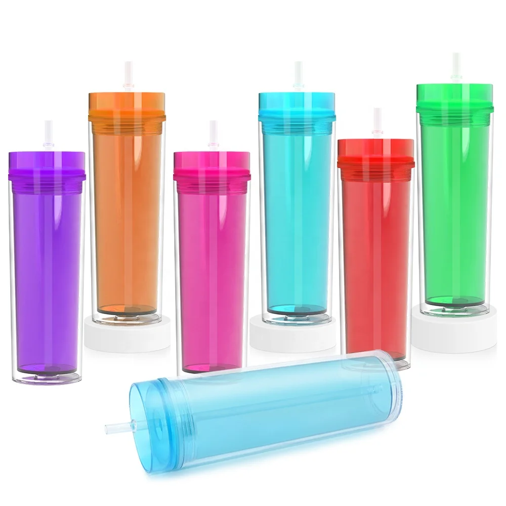 

Wholesale Eco-friend Acrylic Skinny Tumblers With Straw 16oz Double Wall Plastic Clear Tumbler Cups