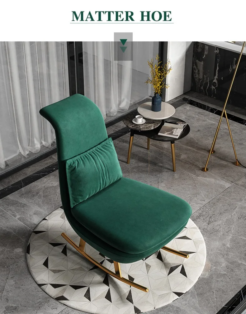 2021 Home Lazy Sofa Chair Single Dark Green Chair Rotating Light Luxury Wind Nordic Furniture Balcony Leisure Rocking Chair