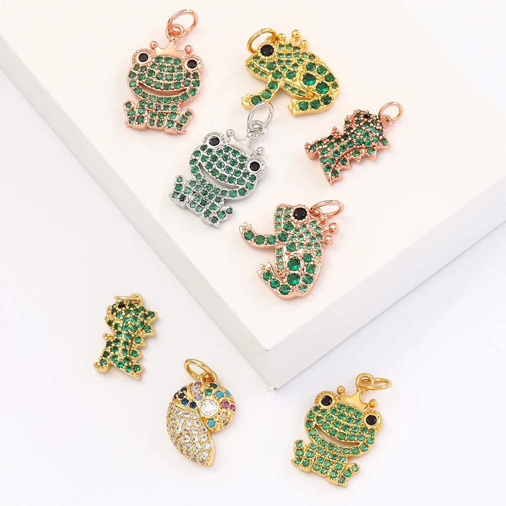 

Cute style 18k gold plated copper with zircon animals charms frog dinosaur conch pendant for jewelry necklace bracelet making