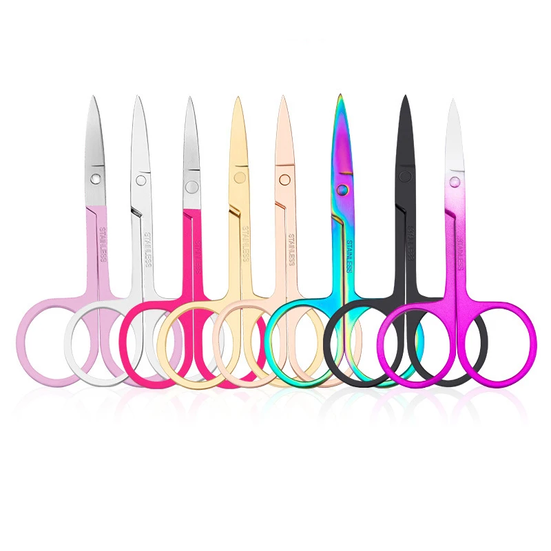 

Factory direct sales Beauty tools Stainless steel rose gold eyebrow trimming Small scissors eyebrow trimmer scissors, 8 colors