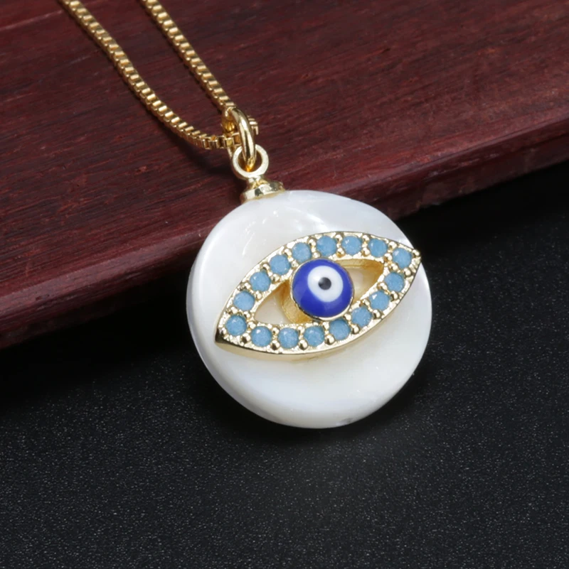 

14k blue cubic zirconia hamsa evil eyes turkish beads with mother pearl gold pendant choker necklace for women jewelry