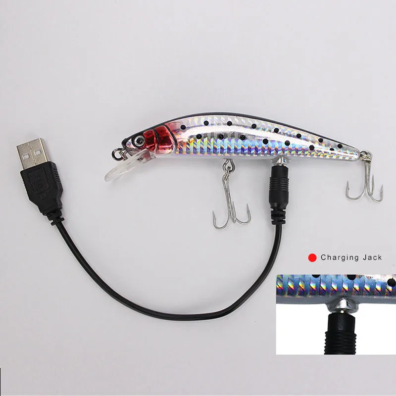

USB Rechargeable Fishing Lures Flashing LED Light Twitching Hard Bait 120mm 19g Electric Hard Minnow Lure, Reflectiv