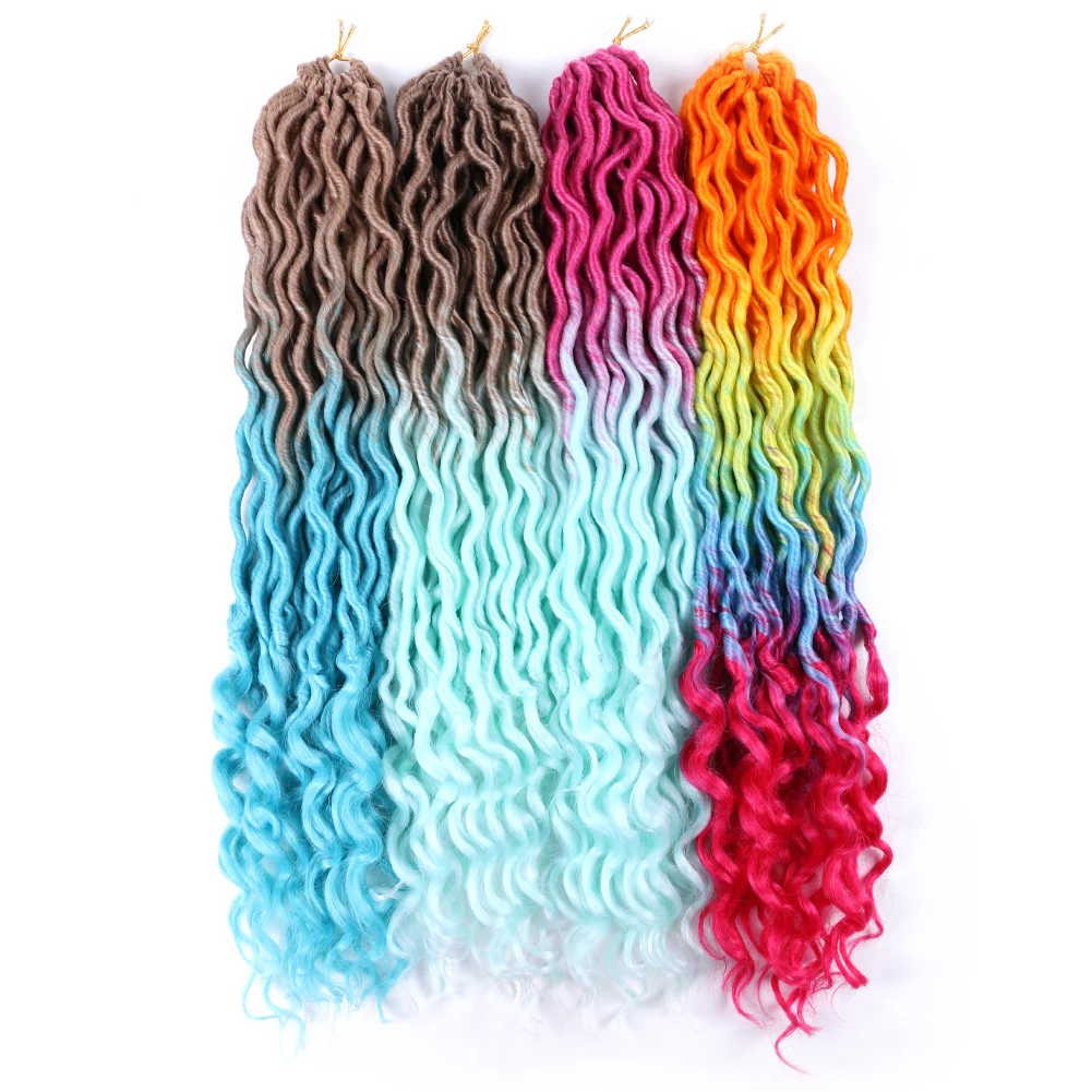 

Bright color faux locs 18inch 24strands wavy locs with curly ends synthetic crochet hair extension