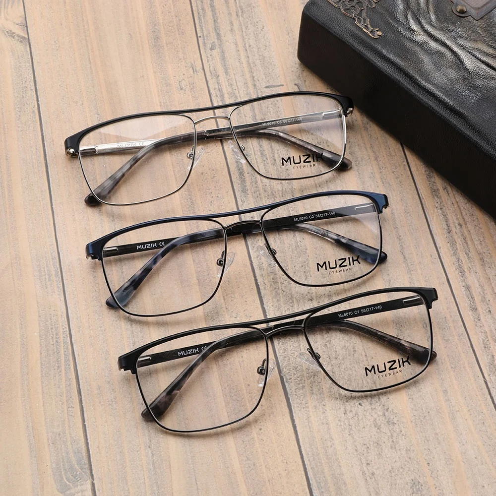 

ML6010 Latest design custom logo fashion double bridge square metal stainless steel optical eyeglasses frame