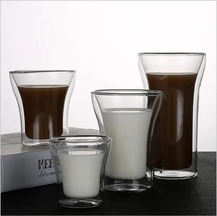 

Eco-friendly borosilicate double wall glass tumbler custom logo tea mug coffee glass cups, Transparent