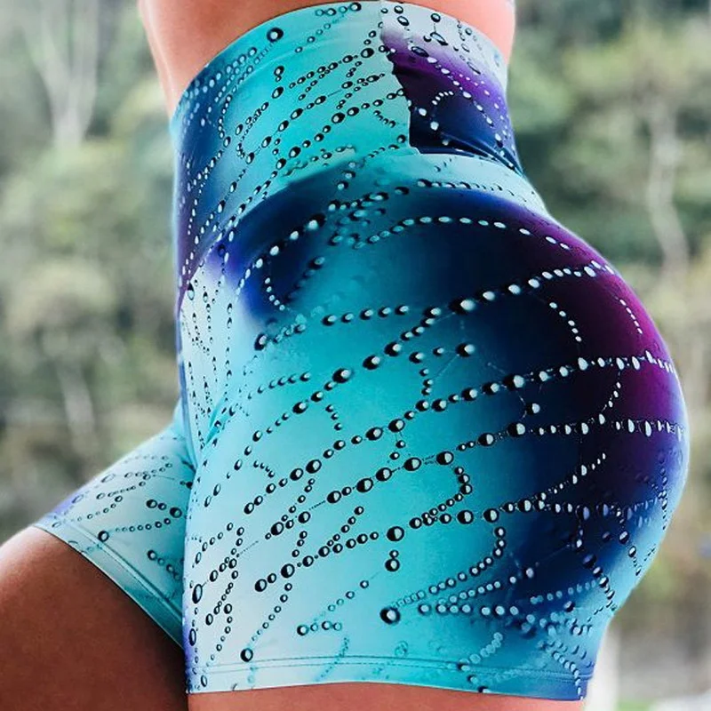 

Yoga Booty Shorts Water Drop Print Running Hip Hot Pants Fitness Three-Quarter Pants Sports Wear Carry Buttock Yoga Shorts