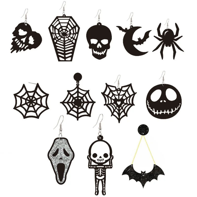 

2021 Trendy Acrylic stud Earrings Halloween Skull Black hypoallergenic jwellary Earring for Women, Sliver