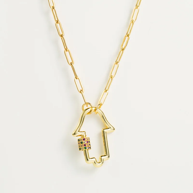

Personalized Gold Plating Charm Jewelry Micro Pave Zircon Hand Shaped Pendant Necklace
