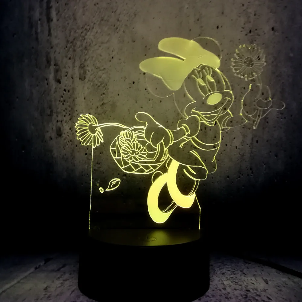 iluminacion led de minnie mouse para nina cesta de flores lampara led luces nocturnas 3d de dibujos animados regalos de belleza para decoracion de