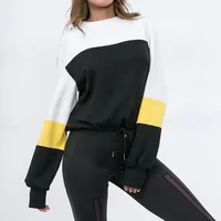 

Mixed color drop shoulder hoodie crew neck pullover women autumn bat sleeve sports hoodie women