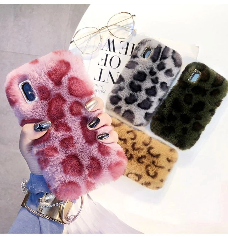 fluffy animal fur cute cell phone case for iPhone xs fur case winter warm