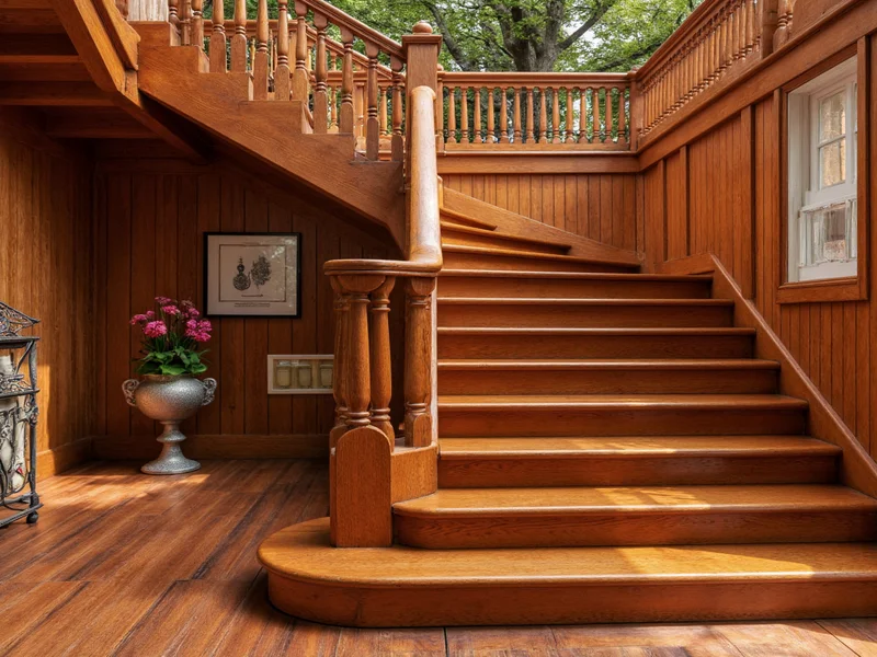 Restored Arts and Crafts staircase with handcrafted wood details