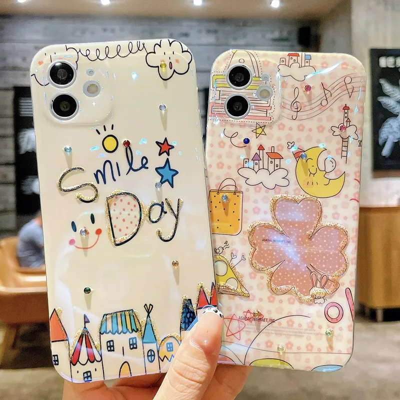 

Glitter Bling Diamond Girl Cartoon Korean Cute Phone Case For iPhone 13 12 11 Pro Max X XS XR 7 8 Plus Estuches Para Celular, 14 designs