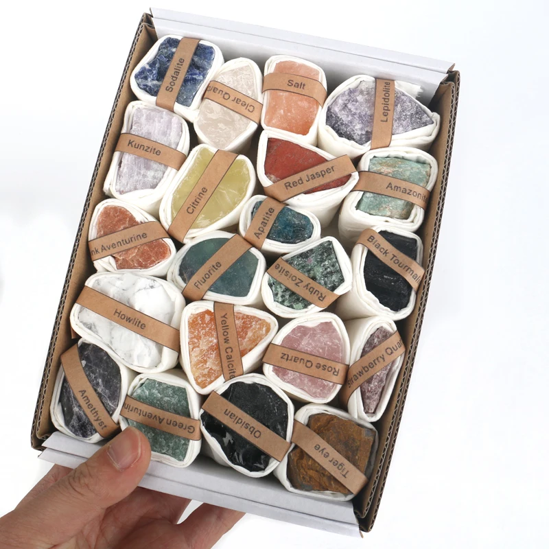 

Wholesale natural stones crystals healing stone mineral crystal gift box ore frame specimen set for home decoration