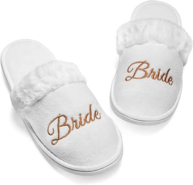 

Custom Wedding Bride White Velvet Lady Eva Slippers For Wedding