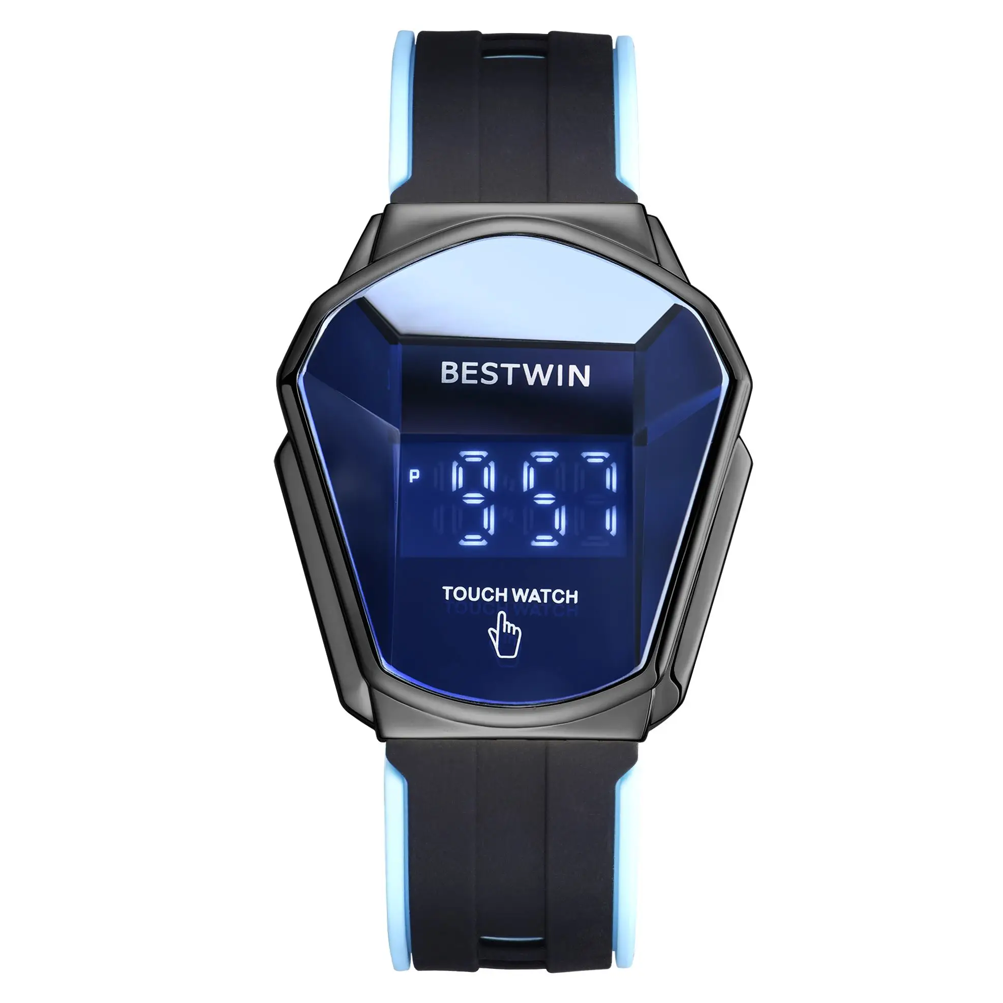 

LED Locomotive Wristwatch BESTWIN Factory Water resistent Men Waterproof touch watch quartz watches Couple blue rubber watches