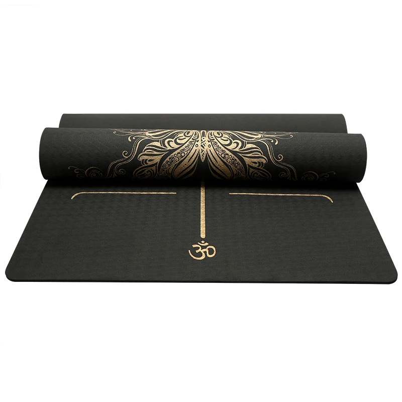 

Custom Logo 6mm Thickness gold line printing Organic Mat TPE Yoga Mat, Customized color