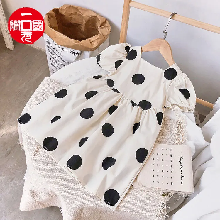 

Children's clothing summer 2021 baby girl polka dot western retro puff sleeve dress