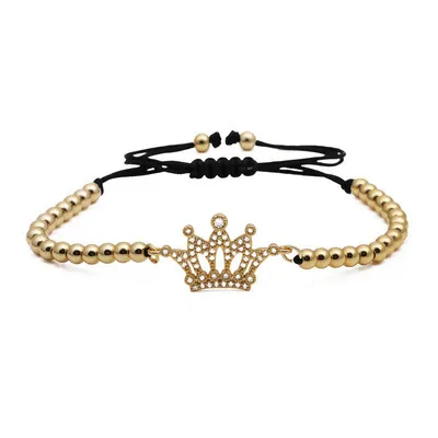 

4mm Golden Beads Adjustable King Crown Bracelet Fashion Hollow Micro Pave CZ Charm Crown Bracelet