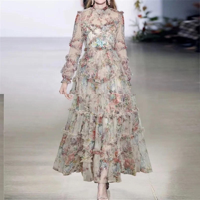 

Vestido Top Quality Women'S Long Dress 2022 Spring Summer Wedding Party Ladies Charming Floral Print Long Sleeve Maxi Dress Gown