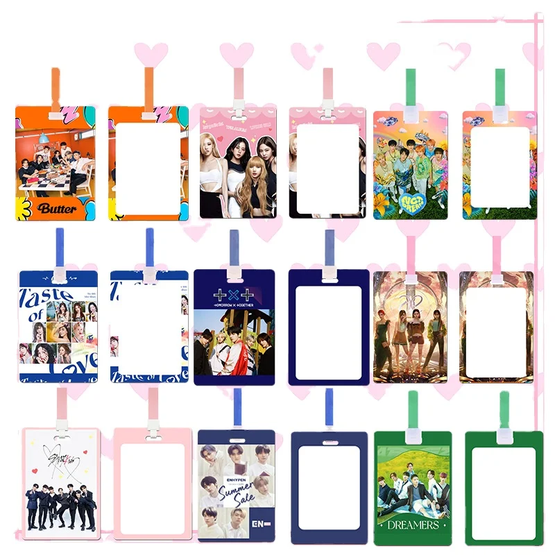 

Wholesale Kpop Merchandise Bt21 Black pink Nct Twice Enhypen Card Holder With Lanyard, As picture shows