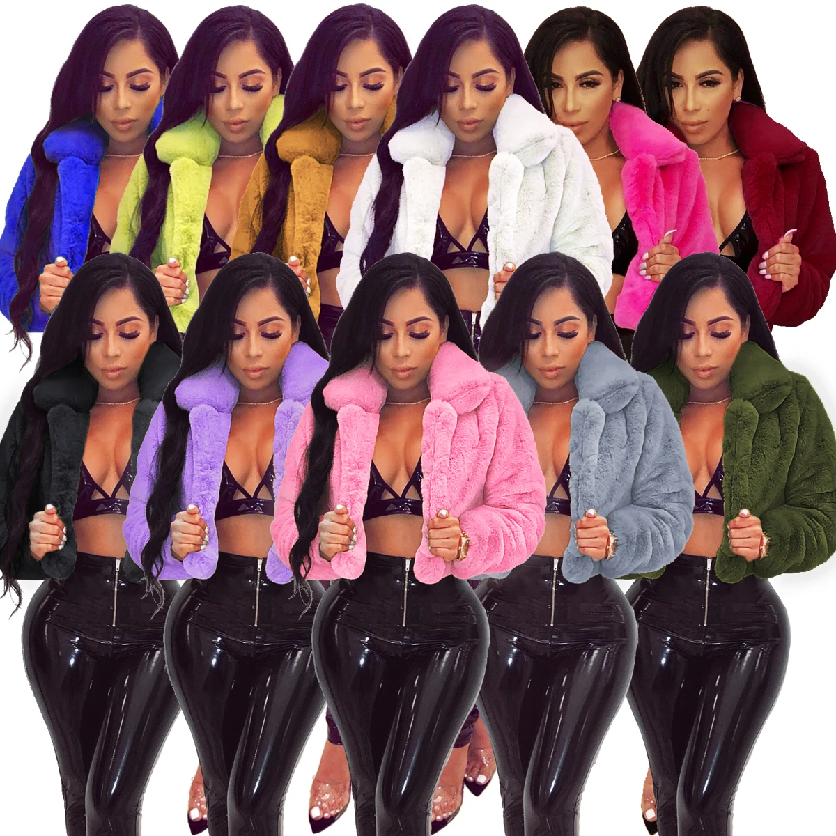 

wholesale women latest fashion solid jacket lady short faux fur coat new arrival upper coat