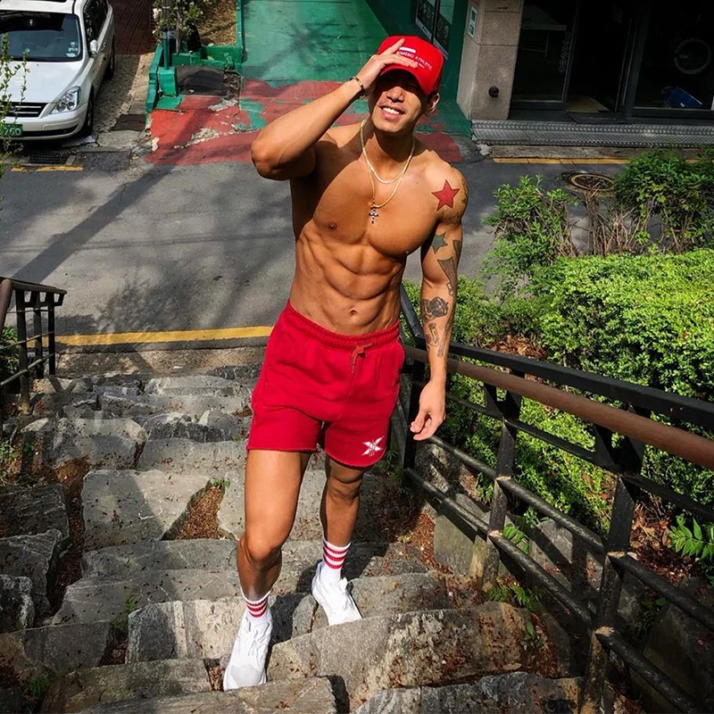 

2020 New cotton men short sets for gym running, Black, grey