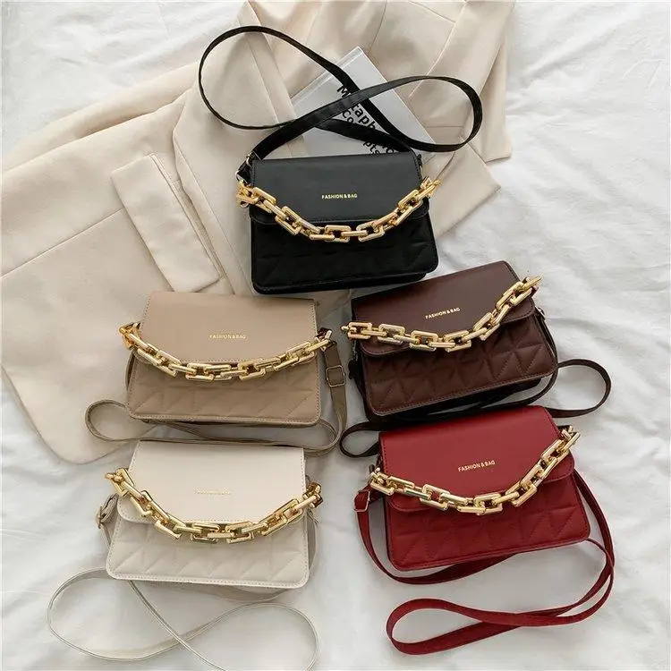 

2021 Fashion Embroidery Simple Small Square Chains Messenger Women Bag Messenger Shoulder Bag