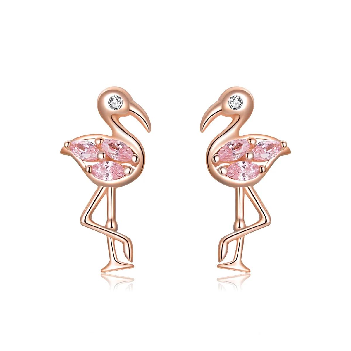 

BAMOER Summer Flamingos Stud Earrings for Women Pink Cubic Zirconia Ear Studs Romantic Female Silver 925 Jewelry Gifts BSE120