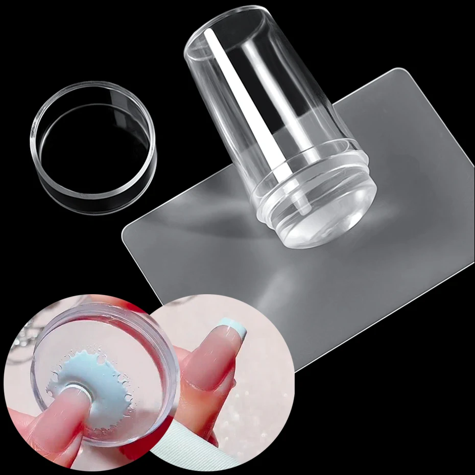 

Hot Selling Nail Art Transparent Seal with Seal French Manicure Full Transparent Handle Transparent Print Head Silicone Seal