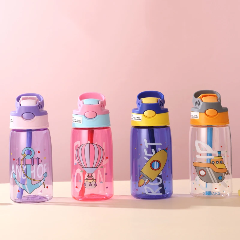 

Wholesale child cartoon bottle customized transparent water cup kids portable drinking cup with straw