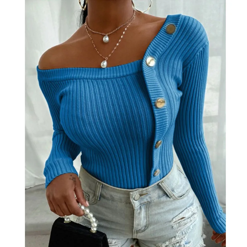

New Fashion Stitching Button Thread Blouse Fall Street Wear Sweaters For Women's Sweater, As show