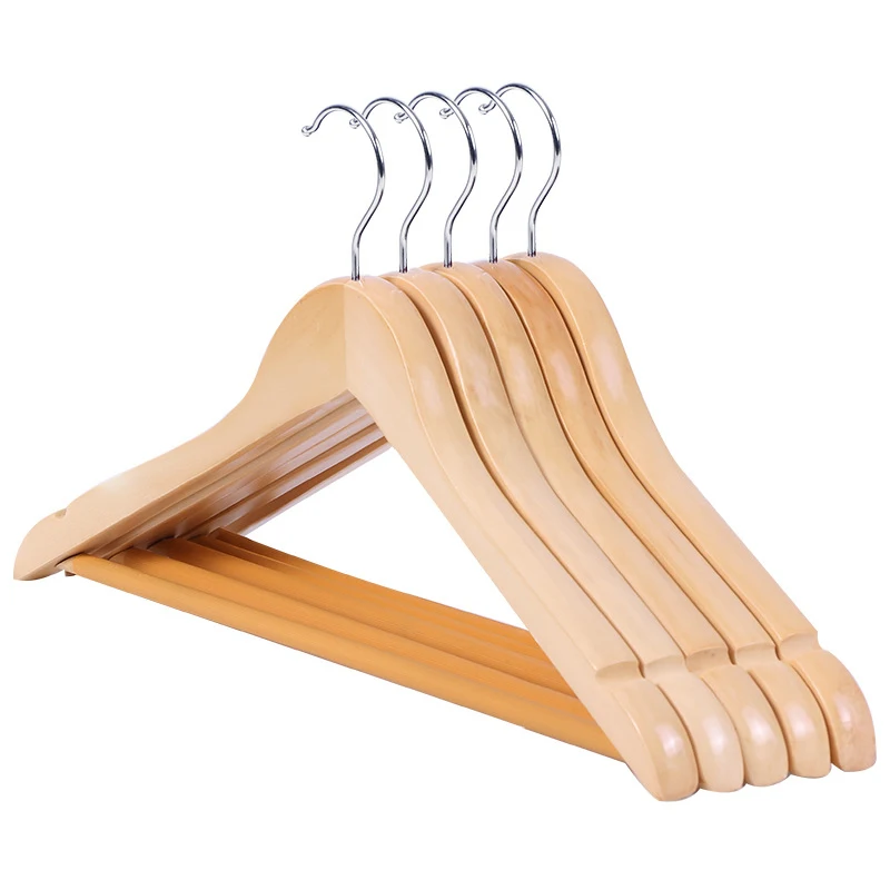 

Wholesale Custom Antiskid Coat Hanger Natural Color Wooden Hangers For Wet and Dry Clothes