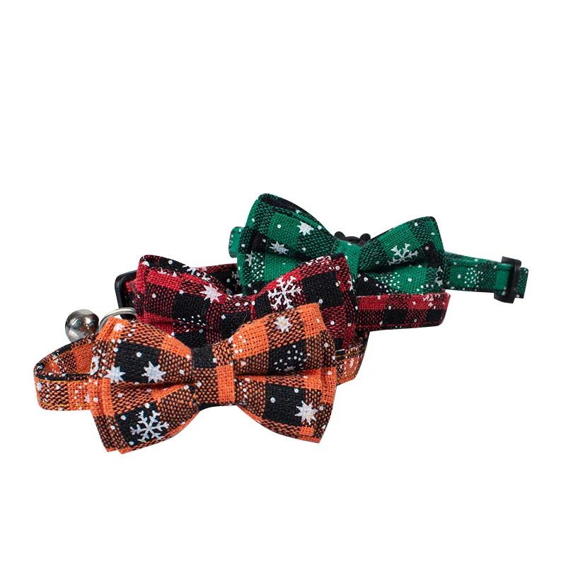 

Manufacturer wholesale christmas green red orange cat collar with bowknot, Red,orange,green