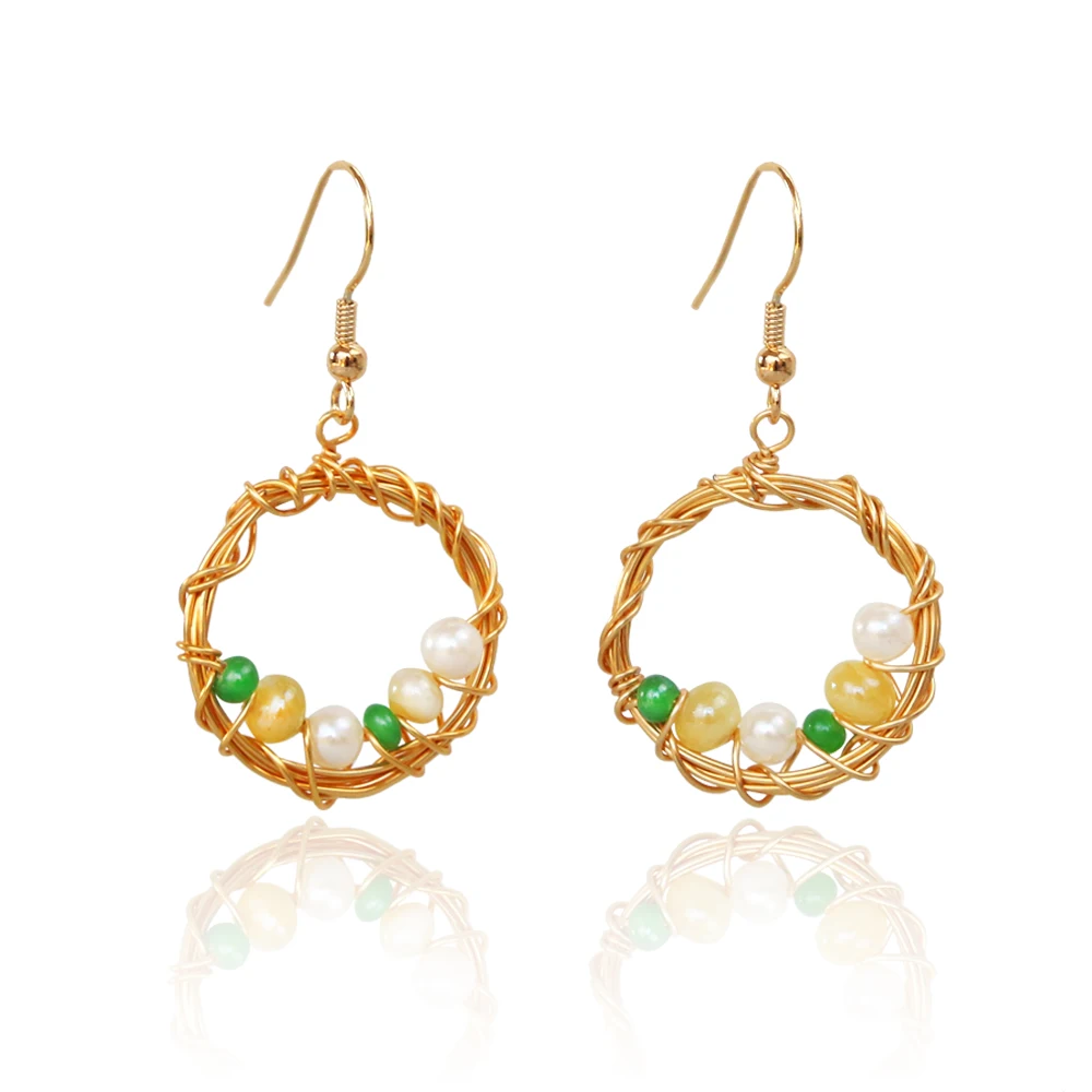 

Women Fashion Jewelry Wire Wrap Pearl Earrings, Colors