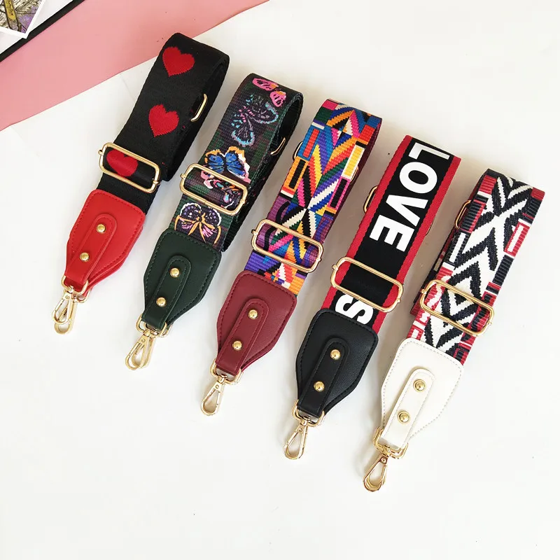 

Custom detachable PU leather ribbon bag straps national wind wide shoulder strap wholesale, Can mixed color